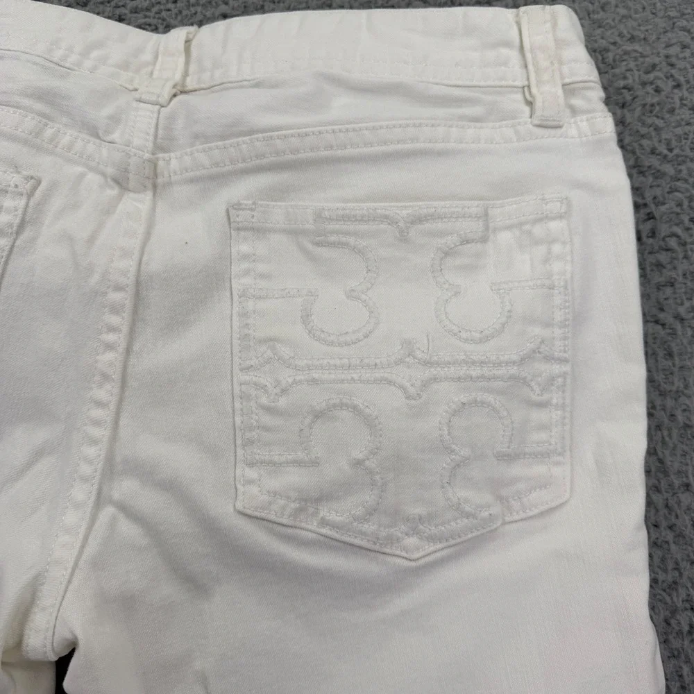 Tory Burch Womens White Cropped Jeans Straight Leg Logo Pockets Size 29